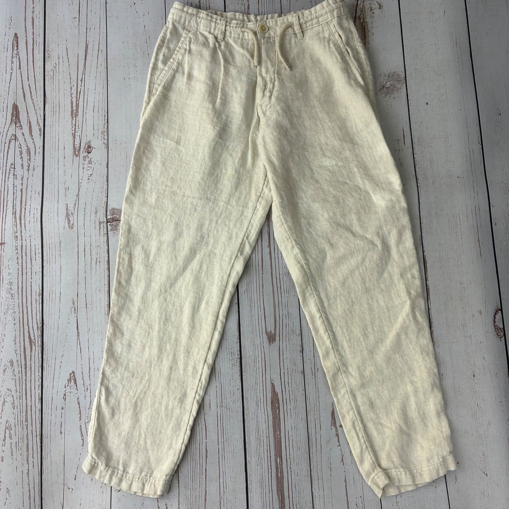 Zara Linen Blend Tapered Pants Oatmeal Beige Drawstring Waist Size 30